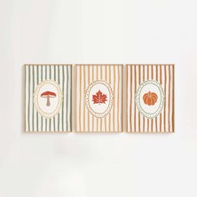 Ninastore Çizgili Sonbahar Duvar Sanatı Baskıları: Mantar, Akçaağaç Yaprağı, Balkabağı (Dijital Indirme)