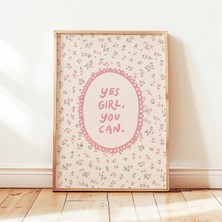 Ninastore Evet Kızım Yapabilirsin Yazdırılabilir Pembe Kız Çocuklarına Özel Olumlu Düşünceler Posteri Çiçekli