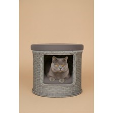 Navruz Metal El Işçiliği Premium Rattan Kedi Evi ve Puf - Pati Dostu Yıkanabilir Alüminyum Lüks Kedi Yatağı