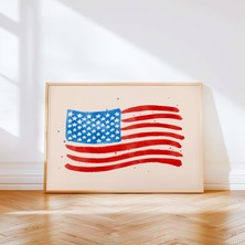 Ninastore Kıyı Amerikan Bayrağı Yazdırılabilir Suluboya Abd Posteri Yatay Amerikan Duvar Sanatı Dekorasyonu