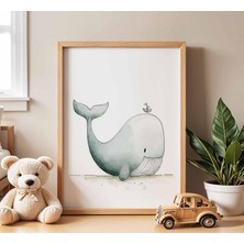 Ninastore Bebek Balina Temalı Çocuk Odası Posteri, Okyanus Hayvanları Baskılı Bebek Odası Posteri, Çocuk Yatak