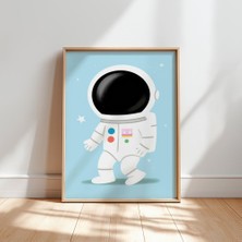 Ninastore Minimalist Astronot Temalı Çocuk Odası Duvar Sanatı | Çocuk Odası Için Uzay Posteri | Nötr Pastel Uz