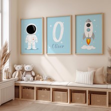 Ninastore Kişiselleştirilmiş Astronot Temalı Çocuk Odası Baskı Seti • Özel Isim ve Uzay Teması (Dijital Indirm
