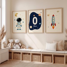 Ninastore Kişiselleştirilmiş Uzay Temalı Çocuk Odası Duvar Sanatı Seti | Özel Isim Baskıları | Astronot Roketi