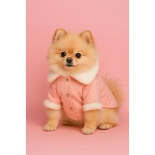 Feyza Design Pembe Köpek Montu, Yumuşak Peluş Yakalı Kaban, Rahat ve Şık Tasarım