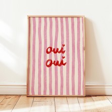 Ninastore Oui Oui Yazdırılabilir Kırmızı Pembe Fransız Çizgili Poster Vintage Şık Duvar Sanatı Dekorasyonu