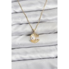 Butik 316L Çelik Zincir Gold Renk Istiridye Inci Model Zirkon Taşlı Kadın Kolye