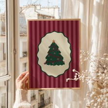 Ninastore Çizgili Noel Ağacı Duvar Sanatı Dijital Indirme Retro Tatil Baskısı Vintage Noel Dekorasyonu Klasik