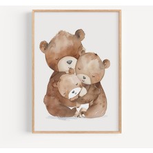 Ninastore Ayı Ailesi Pastel Çocuk Odası Sanat Baskısı: Çocuk Odası Dekorasyonu (Dijital Indirme)
