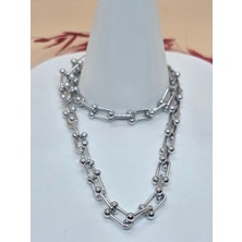 Zincir Detaylı Silver Renk Kolye