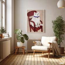 Ninastore Kırmızı Sandalyede Umursamaz Kedi Sanat Baskısı: Eğlenceli Ev Dekorasyonu (Dijital Indirme)