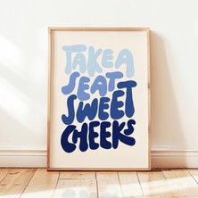 Ninastore "otur Tatlım" Baskılı Mavi Banyo Posteri Eğlenceli Banyo Duvar Dekoru