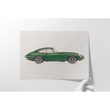 Ninastore Yeşil Jaguar E-Type Suluboya Araba Baskısı - Klasik Ingiliz Otomobili (Dijital Indirme)