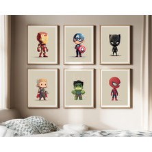 Ninastore Süper Kahraman Temalı Çocuk Odası Dekorasyonu: Çizgi Roman Tarzı Baskılı Erkek Çocuk Odası Sanatı (D