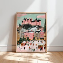 Ninastore Pastel Edinburgh Noel Pazarı Baskısı, Şenlikli Iskoçya Sanatı (Dijital Indirme)