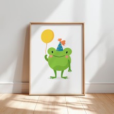 Ninastore Kurbağa Temalı Parti Posteri, Sevimli Yeşil Kurbağa Duvar Sanatı, Doğum Günü, Çocuk Odası Baskısı, E