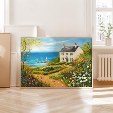 Ninastore Deniz Kenarı Kır Evi Duvar Sanatı, Kıyı Manzarası, Çiçek Sanatı, Ev Dekorasyonu, Botanik Sanat Baskı