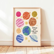 Ninastore Yıldızlara Ulaşın Baskılı Renkli Gezegenler Çocuk Oyun Odası Posteri Kreş Duvar Dekoru Çerçevesiz