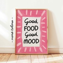 Ninastore Iyi Yemek, Iyi Ruh Hali Baskılı Pembe Mutfak Posteri, Kız Çocuklarına Uygun Modern Yemek Odası Duvar