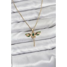 Butik 316L Çelik Zincir Gold Renk Yusufçuk Model Zirkon Taşlı Kadın Kolye