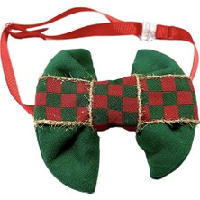 Feyza Design Ekose Yeşil Noel Temalı Kedi ve Köpek Papyonu, Şık ve Sevimli Aksesuar