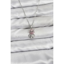 Maral Group 316L Çelik Zincir Gümüş Renk Teddy Bear Model Zirkon Taşlı Kadın Kolye