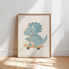 Ninastore Kaykay Yapan Dinozor Baskılı Oyun Odası Duvar Sanatı (Dijital Indirme)