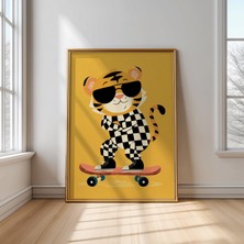 Ninastore Kaykay Yapan Kaplan Temalı Çocuk Odası Duvar Resmi: Oyun Odası Duvar Sanatı (Dijital Indirme)