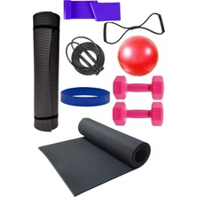PremiumPort Çok Fonksiyonlu Egzersiz Seti: Lastik, Atlama Ipi, Dambıl ve Top ile Komplet Spor Seti