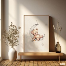 Ninastore Çocuk Odası Duvar Sanatı Oyuncak Ayı Baskısı Sevimli Bebek Odası Dekorasyonu Nötr Boho Çocuk Odası D