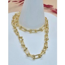 Zincir Detaylı Gold Renk Pirinç Kaplama Kolye