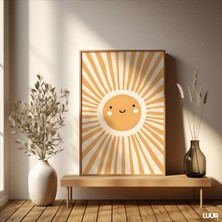 Ninastore Çocuk Odası Duvar Sanatı Güneş Baskılı Sevimli Gülen Güneş Çocuk Odası Dekorasyonu Nötr Boho Çocuk O