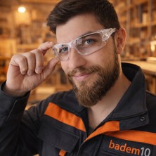 Badem10 BX2000 Buğulanmaz Antifog Iş Güvenlik Gözlüğü - Şeffaf Saplı Şeffaf Koruyucu - EN-166F Sertifikalı