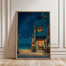 Ninastore Sahil Gece Sokağı Posteri Japon Esintili Kıyı Baskısı