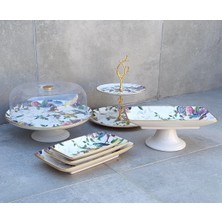 Pinkev Flora 6 Parça Seramik Pasta Servis Sunum Tabağı Seti
