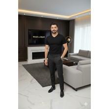 Lüx Wood Lüx Erşah V Yaka Yarım Kol %95 Pamuk %5 Likra 36/1 Süprem Penye Tişört