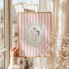 Ninastore Çizgili Kahve Baskılı Şirin Kahve Barı Dekoru Dijital Indirme Büyüleyici Mutfak Posteri Espresso Kah