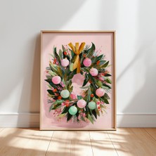 Ninastore Pastel Noel Çelenk Baskılı Tatil Süsleri Duvar Sanatı (Dijital Indirme)