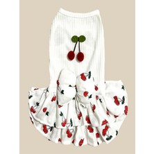 Feyza Design Sevimli Kiraz Desenli Müslin Kedi ve Köpek Elbisesi