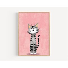 Ninastore Gülümseyen Gri Tekir Kedi Dijital Duvar Sanatı – Çocuk Odası Veya Bebek Odası Dekorasyonu Için Sevim