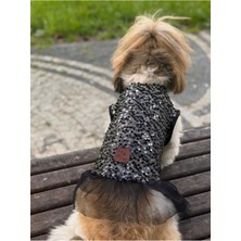Feyza Design Şık Siyah Payetli Tül Etekli Köpek ve Kedi Tişörtü Elbisesi