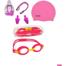 PremiumPort 3'lü Çocuk Gözlük Seti: Yüzücü, Bone, Kulak ve Burun Tıkacı, Pembe