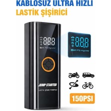 Darkom Kablosuz Akü Takviye Cihazı ve Lastik Şişirici 150 Psı Dijital Ekranlı 2’si 1 Arada Hava Kompresörü
