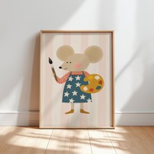 Ninastore Sanatçı Fare Posteri, Ressam Fare Duvar Sanatı, Sevimli Çocuk Odası Baskısı, Iskandinav Tarzı Çocuk