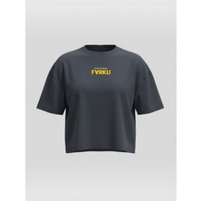 Broco Kadın Oversize Yumuşak Kumaş Farklı Crop T-Shirt