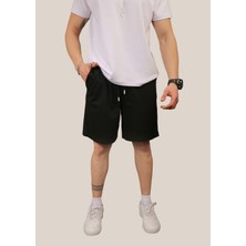 Eydamoon Erkek Siyah Baggy Kesim 2 Iplik Basic Yazlık Bel Lastikli Cepli Yazlık Şort&bermuda