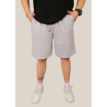 Eydamoon Erkek Gri Baggy Kesim 2 Iplik Basic Yazlık Bel Lastikli Cepli Yazlık Şort&bermuda