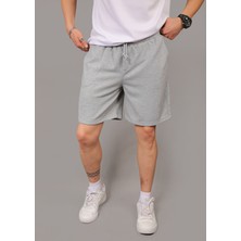Eydamoon Erkek Gri Pike Kumaş Baggy Kesim Double Paça Bel Lastikli Bağlamalı Yazlık Şort
