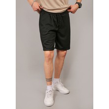 Eydamoon Erkek Siyah Pike Kumaş Baggy Kesim Double Paça Bel Lastikli Bağlamalı Yazlık Şort