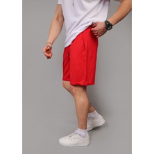 Eydamoon Erkek Kırmızı Regular Kesim Penye %100 Organik Pamuk Cepli Yazlık Şort